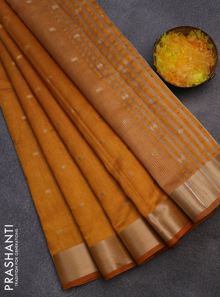 Semi raw silk saree mustard yellow with zari woven buttas and zari woven border