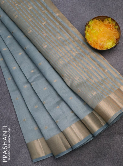 Semi raw silk saree grey with zari woven buttas and zari woven border