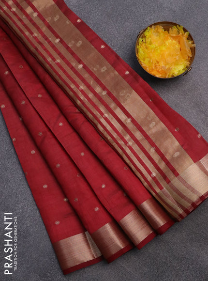 Semi raw silk saree maroon with zari woven buttas and zari woven border