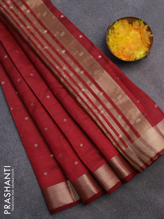 Semi raw silk saree maroon with zari woven buttas and zari woven border