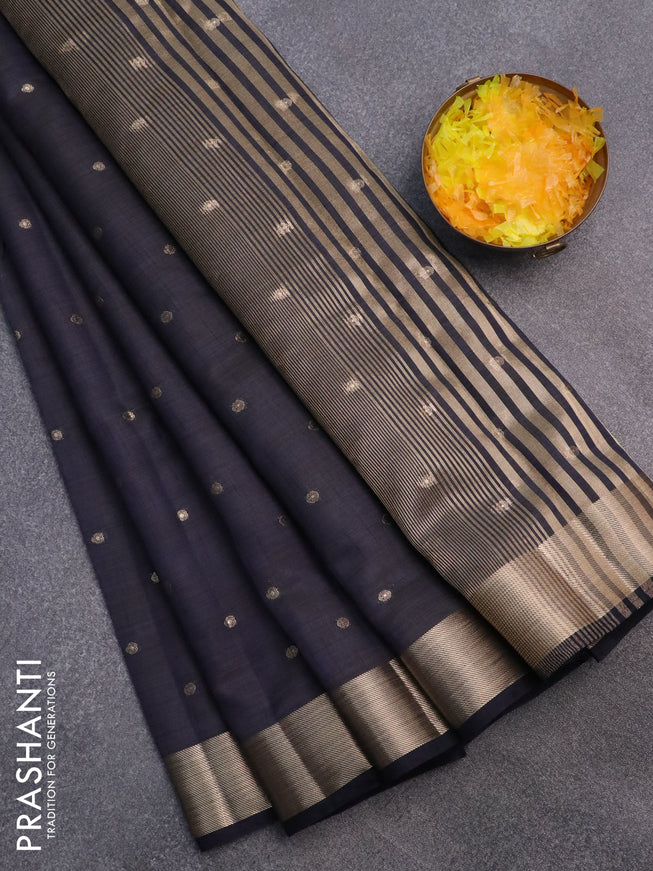 Semi raw silk saree navy blue with zari woven buttas and zari woven border