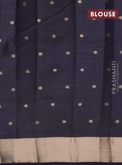 Semi raw silk saree navy blue with zari woven buttas and zari woven border