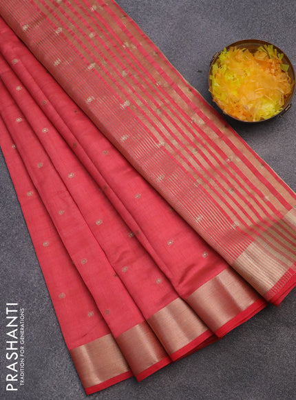 Semi raw silk saree red with zari woven buttas and zari woven border