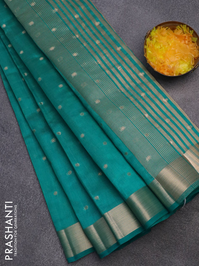 Semi raw silk saree teal blue with zari woven buttas and zari woven border