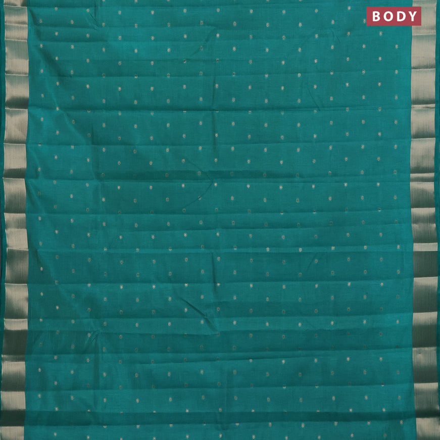 Semi raw silk saree teal blue with zari woven buttas and zari woven border