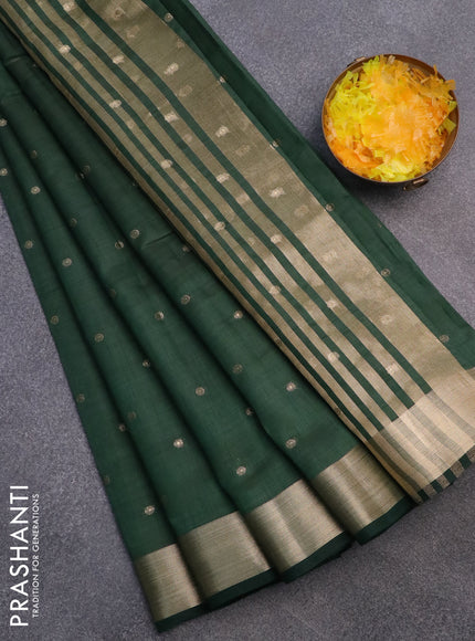 Semi raw silk saree green with zari woven buttas and zari woven border