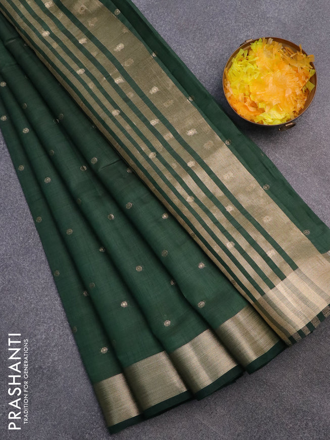 Semi raw silk saree green with zari woven buttas and zari woven border