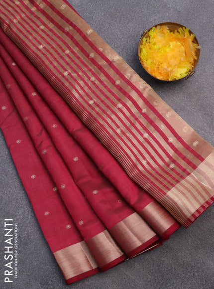 Semi raw silk saree maroon with zari woven buttas and zari woven border