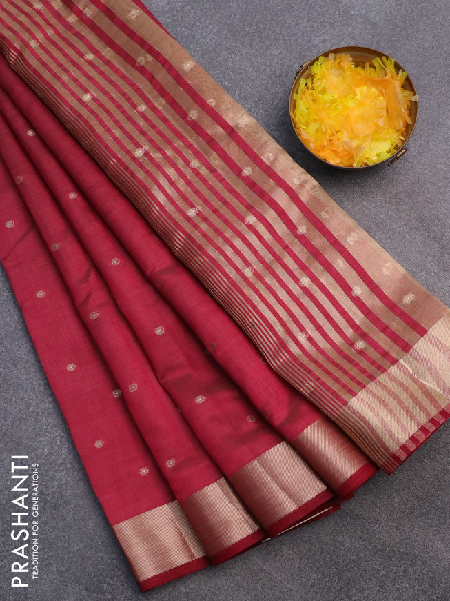 Semi raw silk saree maroon with zari woven buttas and zari woven border