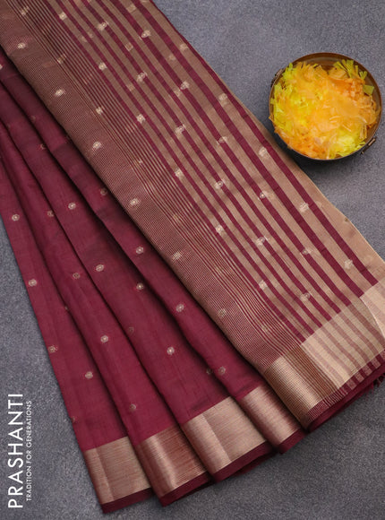 Semi raw silk saree wine shade with zari woven buttas and zari woven border