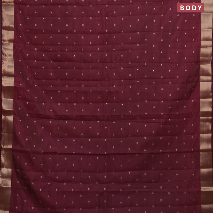 Semi raw silk saree wine shade with zari woven buttas and zari woven border