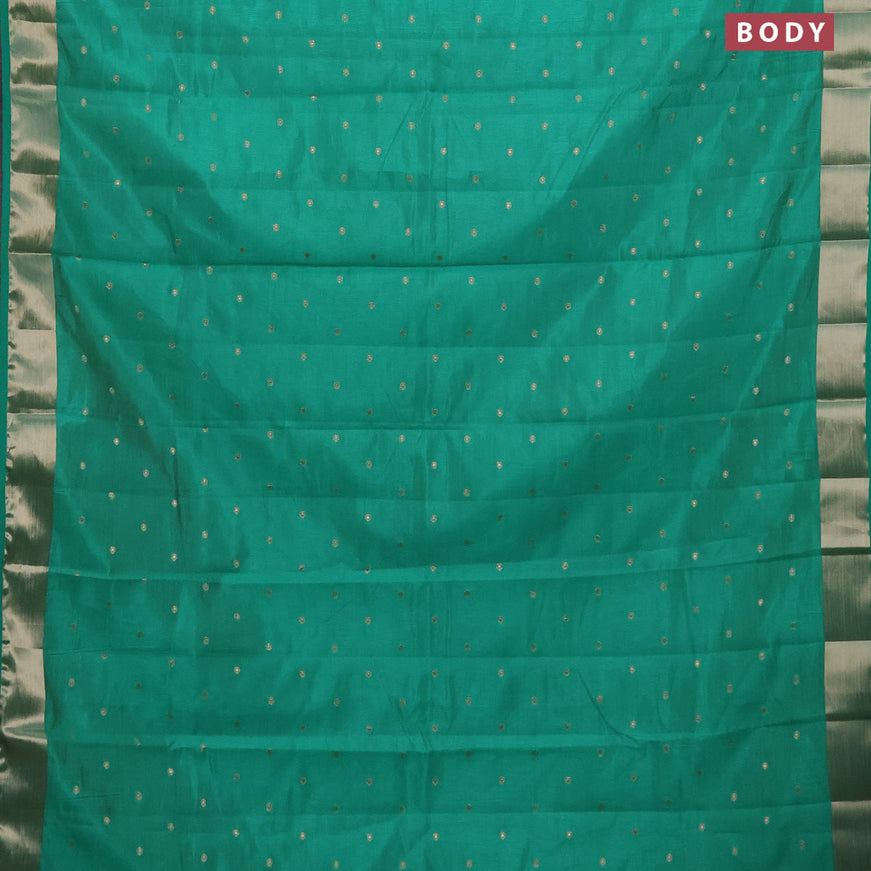 Semi raw silk saree green with zari woven buttas and zari woven border