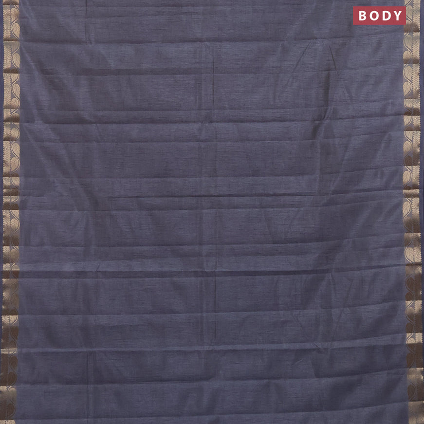 Semi raw silk saree grey with plain body and leaf design zari woven border