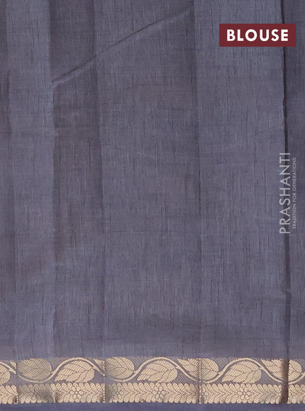 Semi raw silk saree grey with plain body and leaf design zari woven border