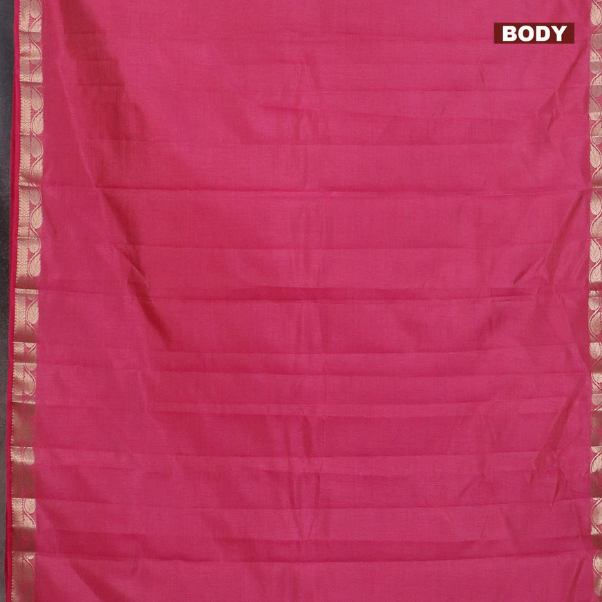 Semi raw silk saree pink with plain body and leaf design zari woven border