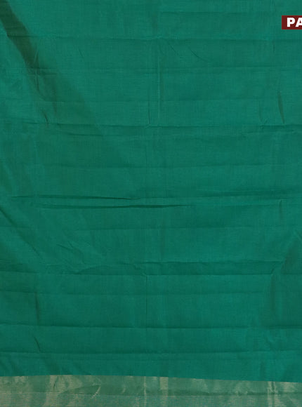 Semi raw silk saree green with plain body and leaf design zari woven border