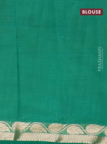 Semi raw silk saree green with plain body and leaf design zari woven border