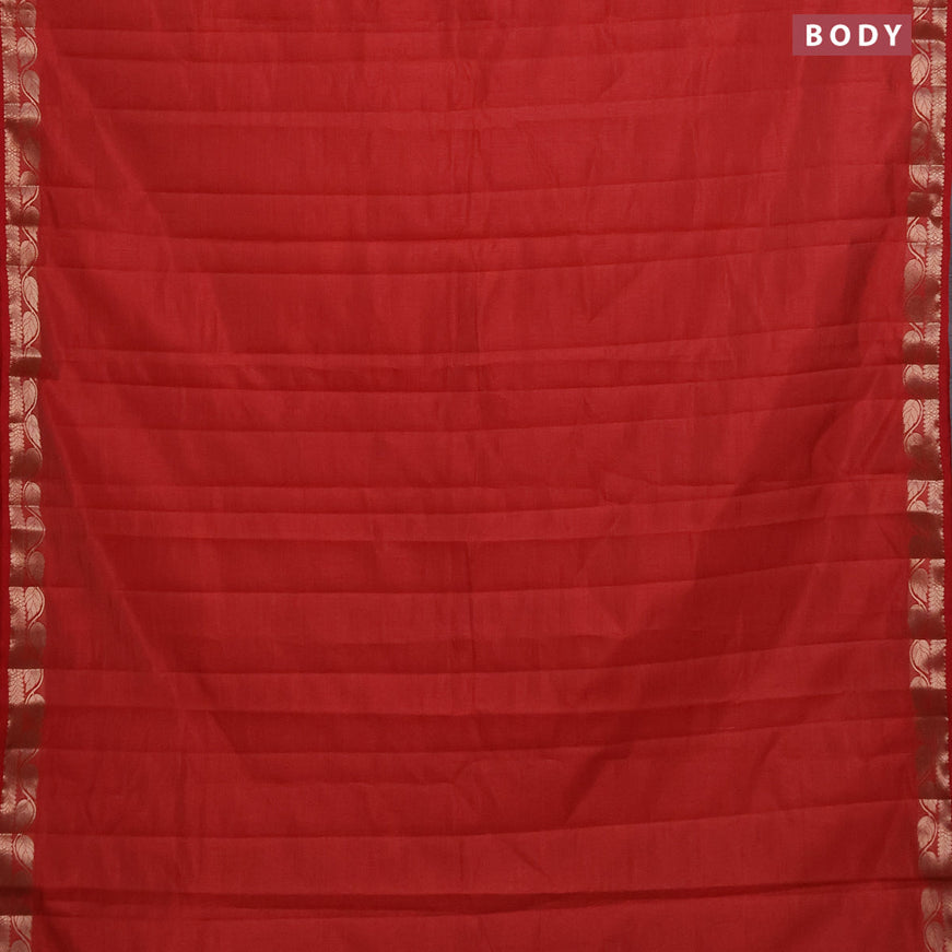 Semi raw silk saree red with plain body and leaf design zari woven border