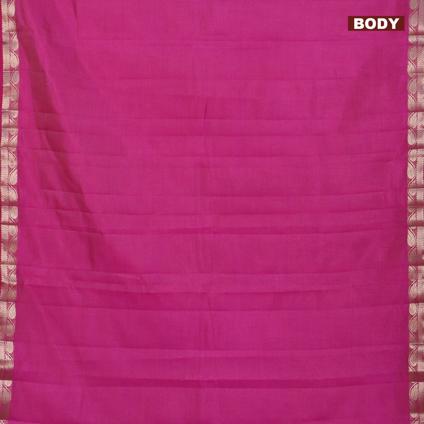 Semi raw silk saree pink with plain body and leaf design zari woven border