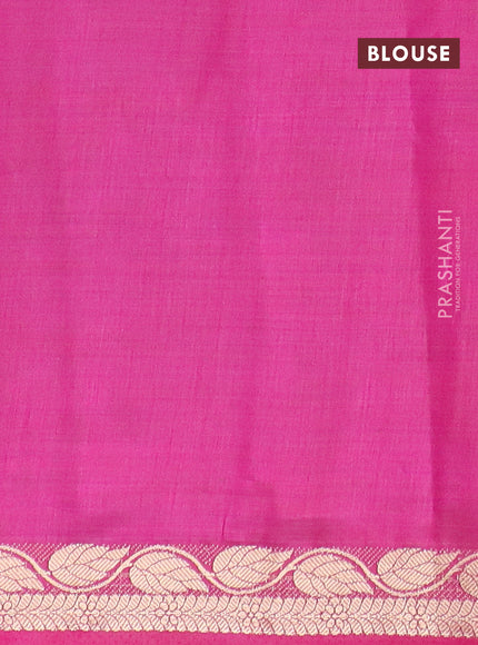 Semi raw silk saree pink with plain body and leaf design zari woven border