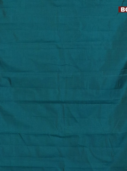 Semi raw silk saree teal blue with plain body and leaf design zari woven border