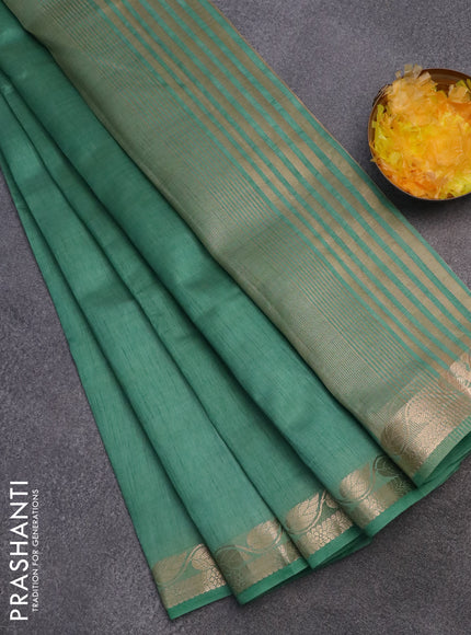 Semi raw silk saree pastel green with plain body and leaf design zari woven border