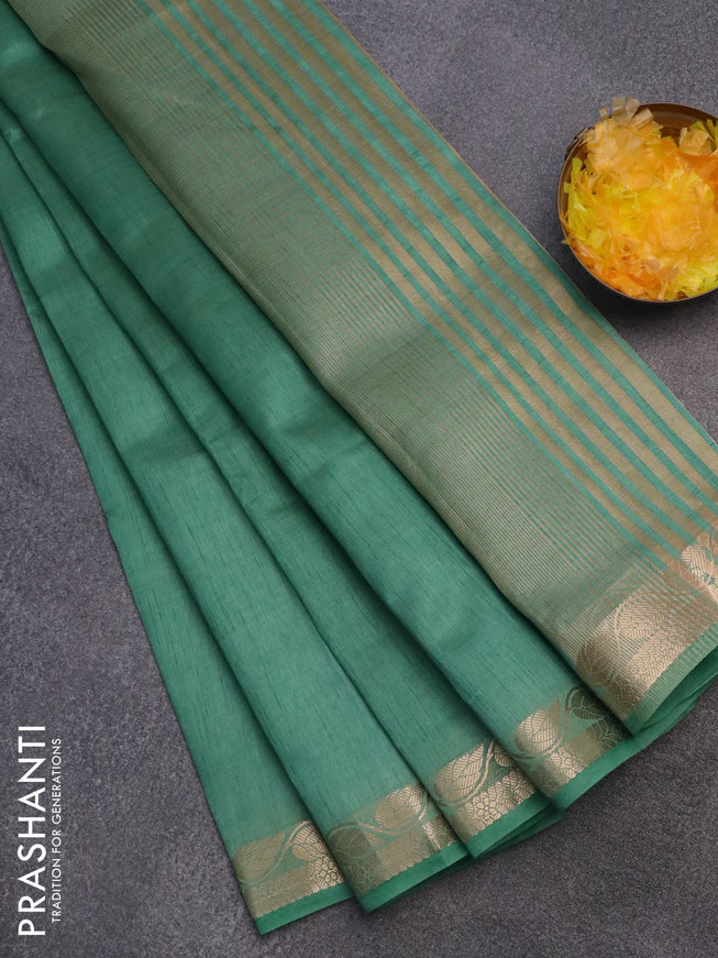 Semi raw silk saree pastel green with plain body and leaf design zari woven border