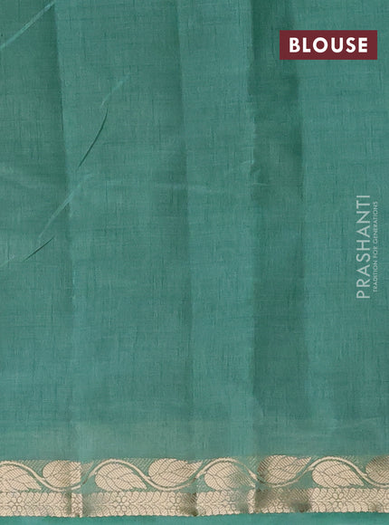 Semi raw silk saree pastel green with plain body and leaf design zari woven border