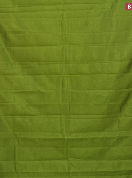 Semi raw silk saree lime green with plain body and leaf design zari woven border