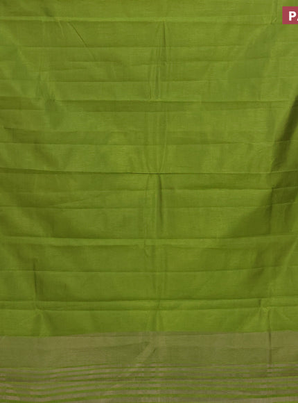 Semi raw silk saree lime green with plain body and leaf design zari woven border