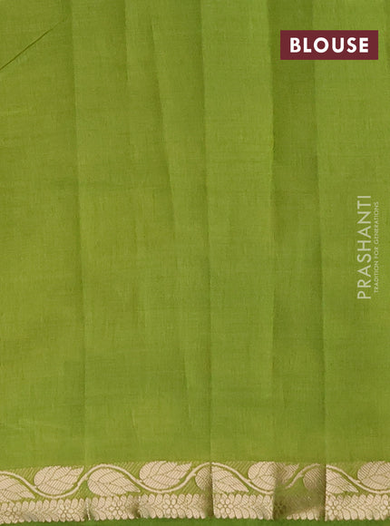 Semi raw silk saree lime green with plain body and leaf design zari woven border