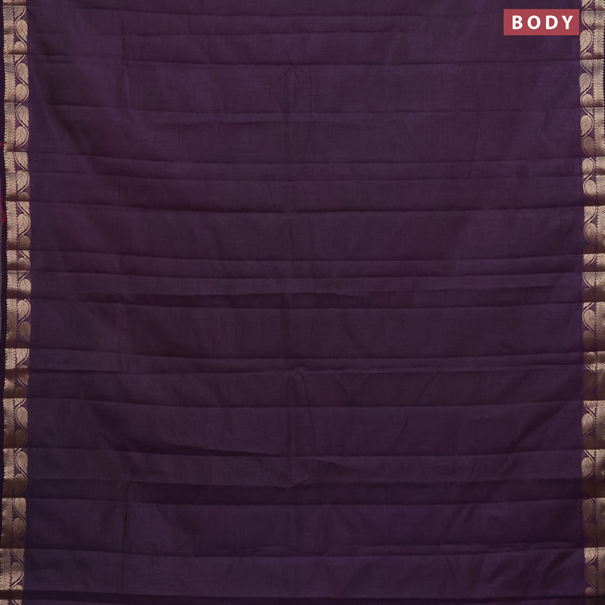 Semi raw silk saree deep violet with plain body and leaf design zari woven border