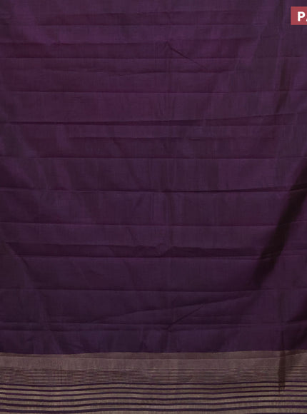 Semi raw silk saree deep violet with plain body and leaf design zari woven border