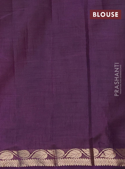 Semi raw silk saree deep violet with plain body and leaf design zari woven border