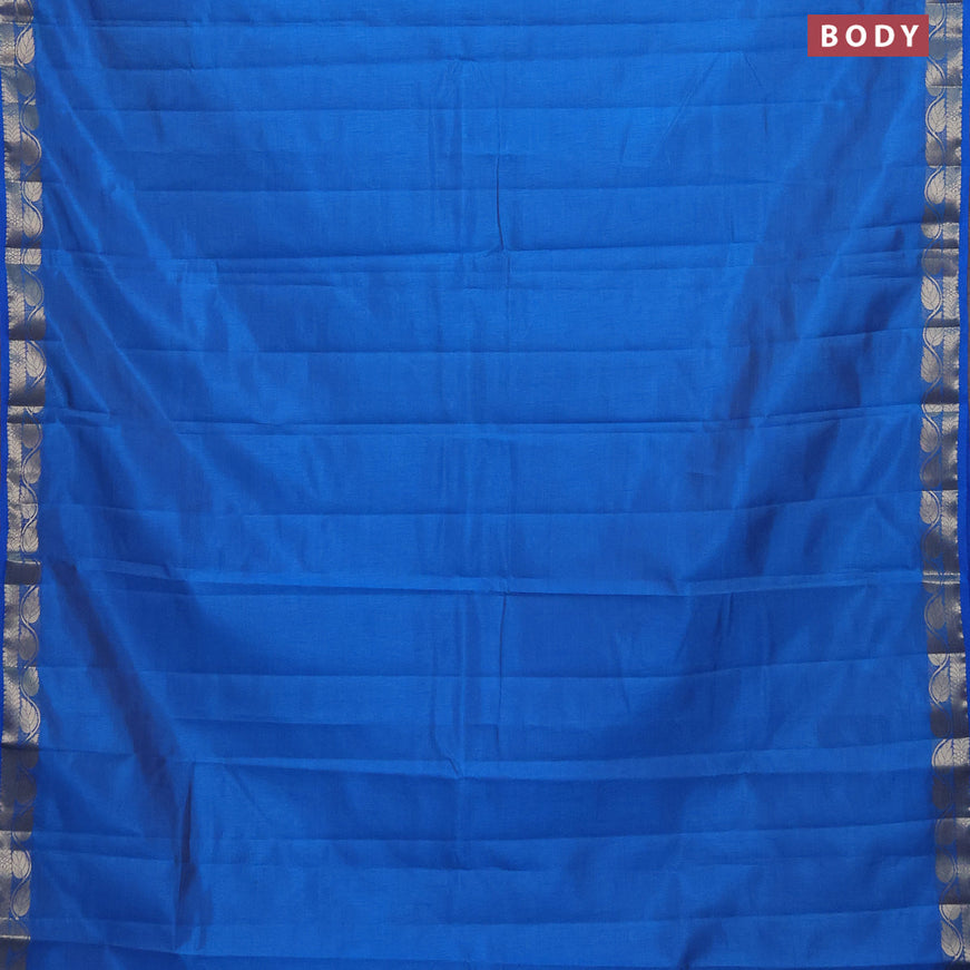 Semi raw silk saree cs blue with plain body and leaf design zari woven border