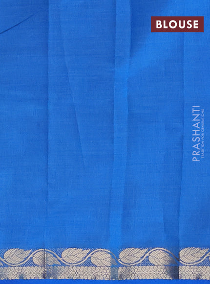 Semi raw silk saree cs blue with plain body and leaf design zari woven border