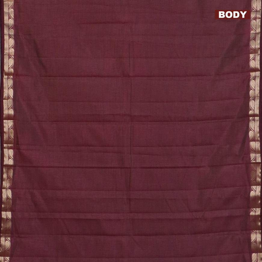 Semi raw silk saree wine shade with plain body and leaf design zari woven border