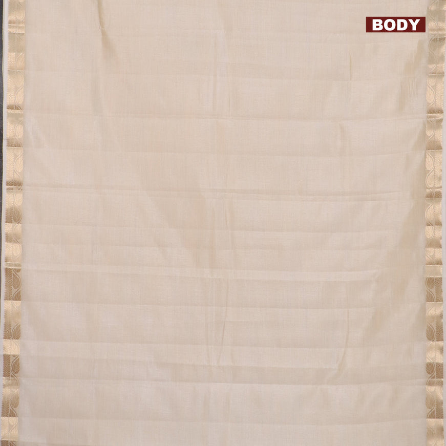 Semi raw silk saree cream with plain body and leaf design zari woven border