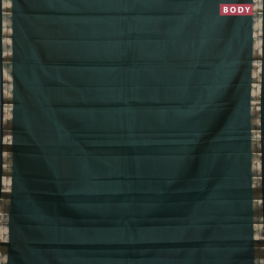 Semi raw silk saree green with plain body and leaf design zari woven border