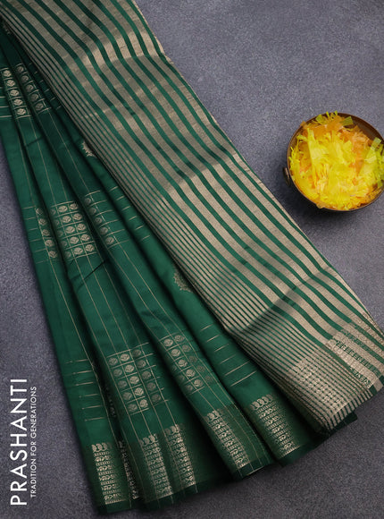 Semi raw silk saree green with allover zari weaves & buttas and zari woven border