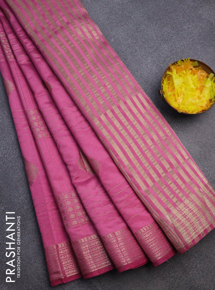 Semi raw silk saree mauve pink with allover zari weaves & buttas and zari woven border