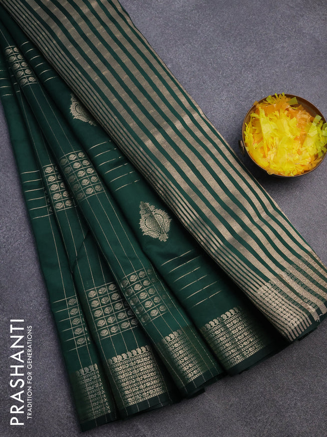 Semi raw silk saree dark green with allover zari weaves & buttas and zari woven border