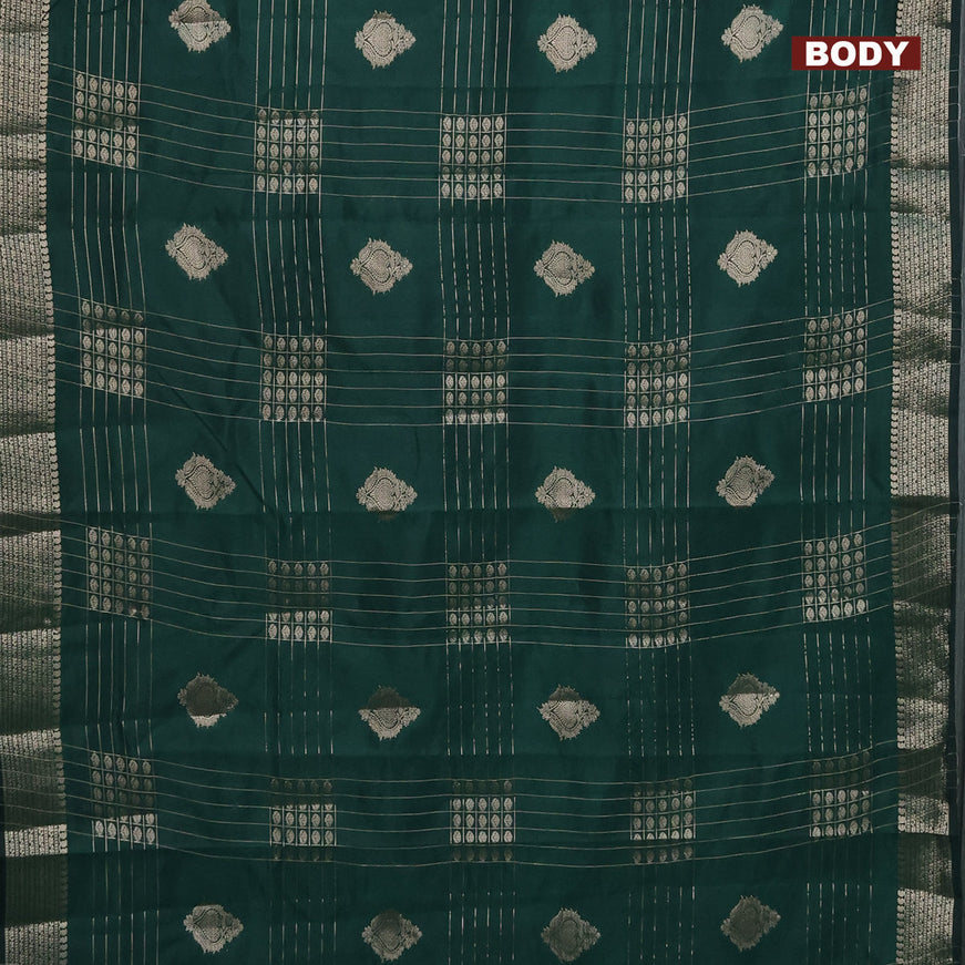 Semi raw silk saree dark green with allover zari weaves & buttas and zari woven border