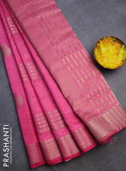 Semi raw silk saree light pink with allover zari weaves & buttas and zari woven border