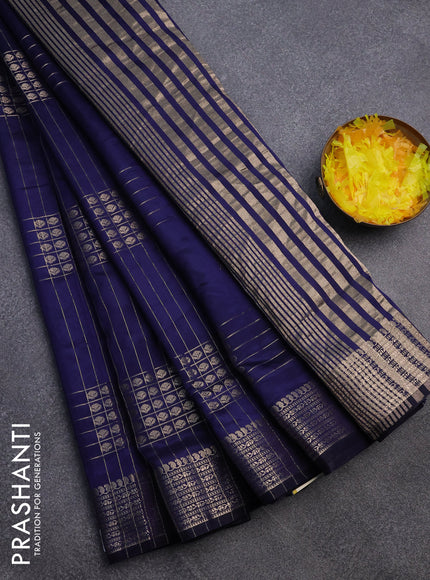 Semi raw silk saree navy blue with allover zari weaves & buttas and zari woven border