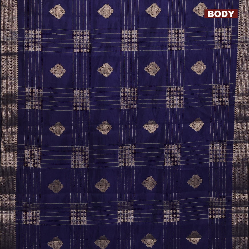 Semi raw silk saree navy blue with allover zari weaves & buttas and zari woven border