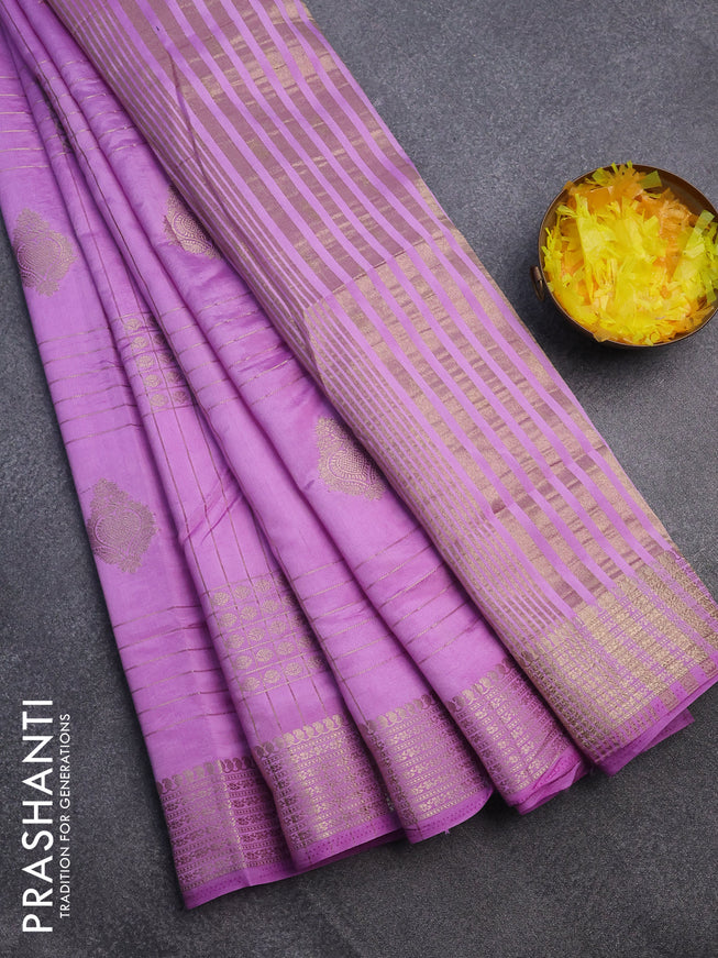 Semi raw silk saree lavender shade with allover zari weaves & buttas and zari woven border