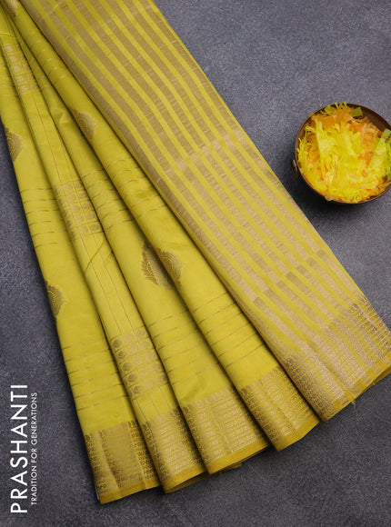 Semi raw silk saree yellow with allover zari weaves & buttas and zari woven border