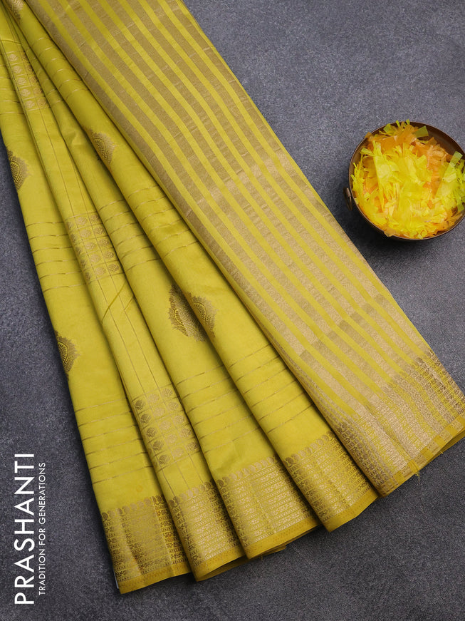 Semi raw silk saree yellow with allover zari weaves & buttas and zari woven border