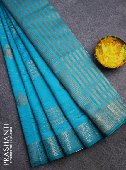 Semi raw silk saree teal blue with allover zari weaves & buttas and zari woven border